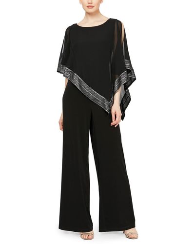 Sl Fashions Asymmetrical Cape Jumpsuit - Black