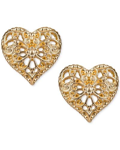 Patricia Nash Gold-tone Filigree Heart Stud Earrings - Metallic