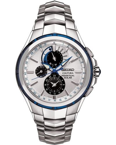 Seiko Solar Coutura Chronograph Stainless Steel Bracelet Watch 44mm - Blue