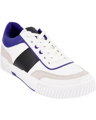 DKNY Low Top Two Tone Branded Sole Lace Up Sneakers - White