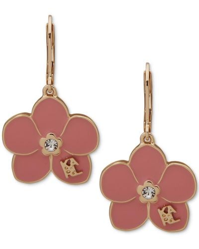 Karl Lagerfeld Gold-tone Pave Flower Drop Earrings - Red