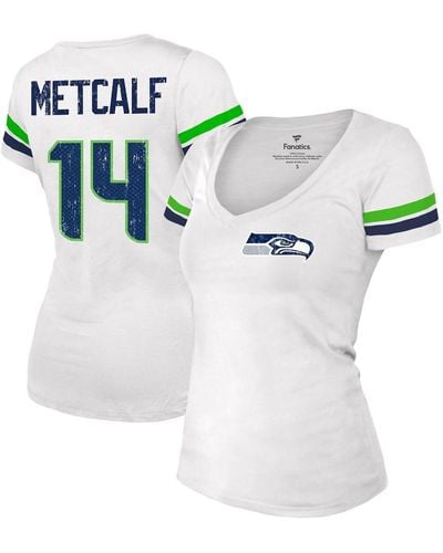 Fanatics Dk Metcalf Distressed Seattle Seahawks Fashion Player Name And Number V-neck T-shirt - White