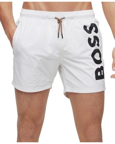 BOSS Boss By Quick-drying Large Contrast Logo Swim Shorts - Gray