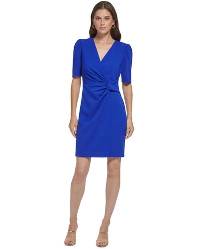 DKNY Side-knot Short-sleeve Sheath Dress - Blue