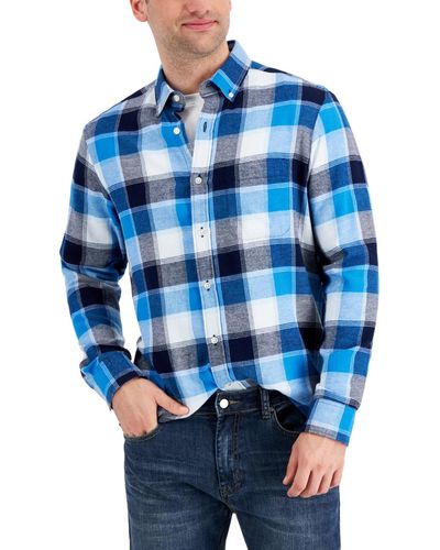 Club Room Regular-fit Plaid Flannel Shirt - Blue