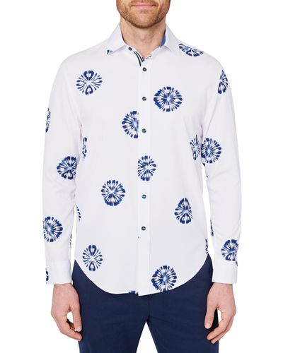 Society of Threads Slim Fit Non-iron Floral Performance Stretch Button-down Shirt - White