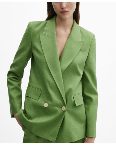Mango 100% Linen Suit Blazer - Green