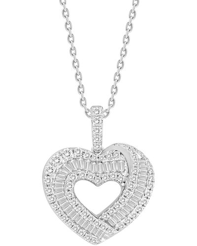 Macy's Diamond Round & Baguette Heart 18" Pendant Necklace (1-1/4 Ct. T.w. - Metallic