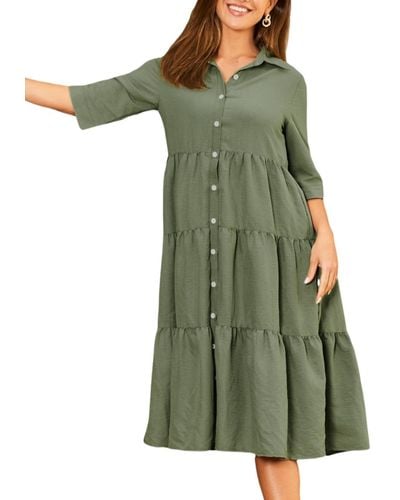 CUPSHE Olive Collared Front Button Maxi Beach Dress - Green