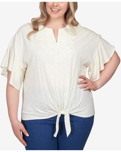 Ruby Rd. Plus Size Cotton Lace Tie-front T-shirt - White