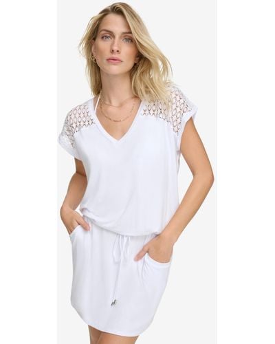 Calvin Klein Crochet-shoulder Tunic Cover Up - White