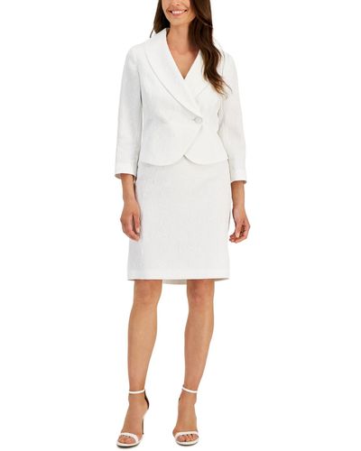 Nipon Boutique Floral-jacquard Jacket & Pencil Skirt Suit - White