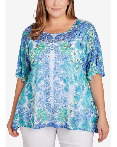 Ruby Rd. Plus Size Embroidered Floral Top - Blue
