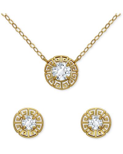 Giani Bernini 2-pc. Set Cubic Zirconia Greek Key Pendant Necklace & Matching Stud Earrings - Metallic
