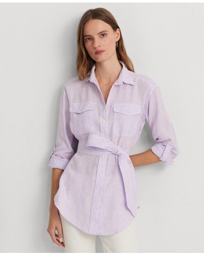 Lauren by Ralph Lauren Striped Belted Utility Shirt - Purple