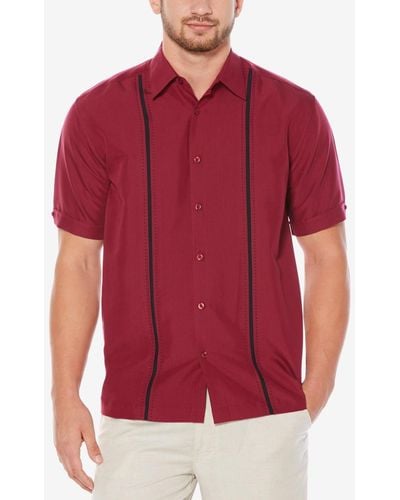 Cubavera Pick Stitch Panel Short Sleeve Button-down Shirt - Red