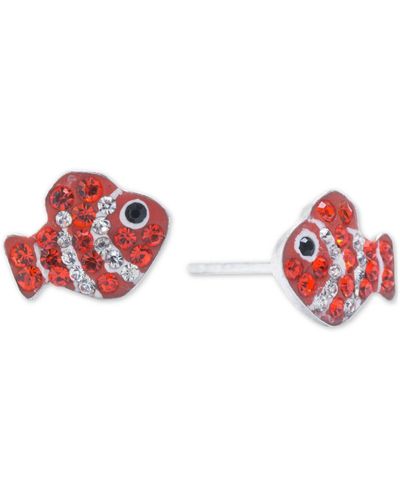 Giani Bernini Crystal Pavé Fish Stud Earrings In Sterling Silver, Created For Macy's - Red
