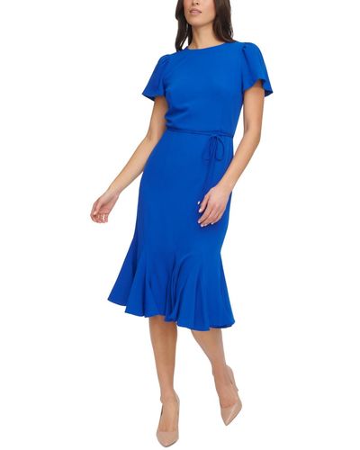 Tommy Hilfiger Crepe Trumpet-skirt Midi Dress - Blue