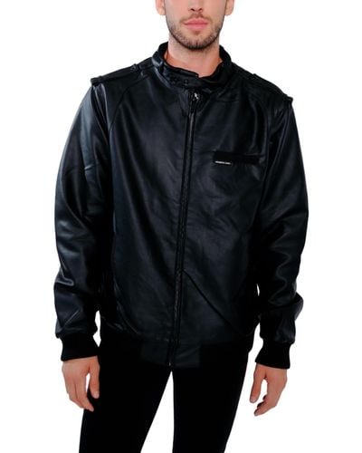 Members Only Big & Tall Faux Leather Iconic Racer Jacket - Blue