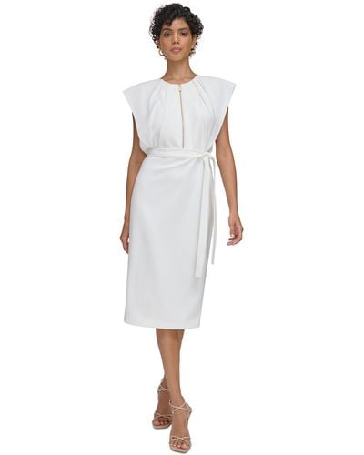 Calvin Klein Cap-sleeve Tie-waist Sheath Dress - White