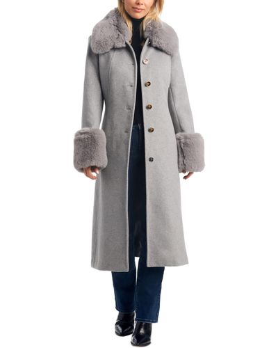Vince Camuto Single-breasted Faux-fur-trimmed Wool Blend Coat - Gray