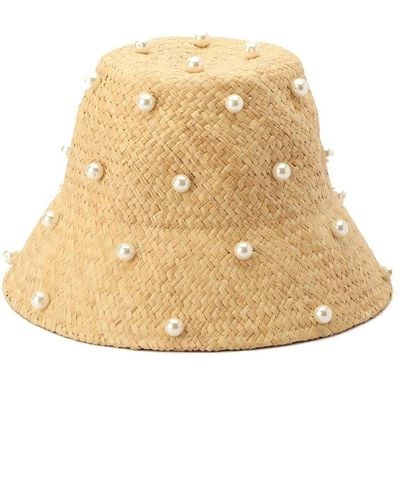 Kate Spade Imitation Pearl Embellished Straw Cloche - Natural