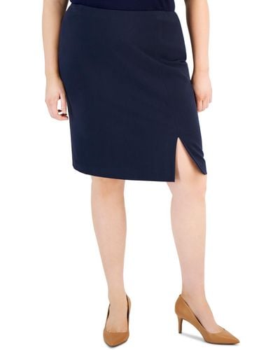 Tahari Plus Size Slit-front Zip-back Pencil Skirt - Blue
