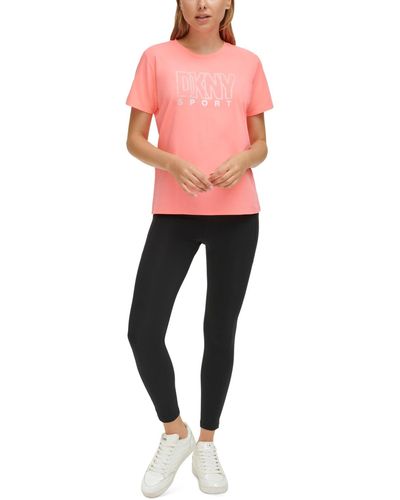 DKNY Sport Short-sleeve Rhinestone Logo T-shirt - Pink