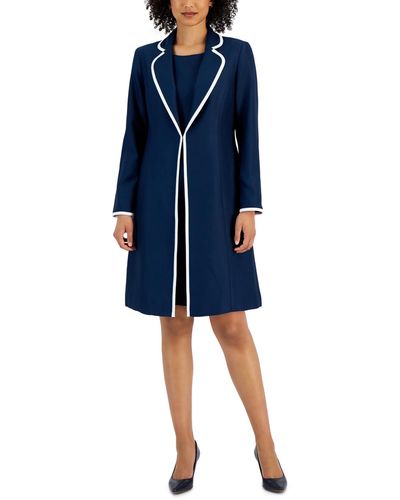 Le Suit Jacquard Framed Sheath Dress Suit - Blue
