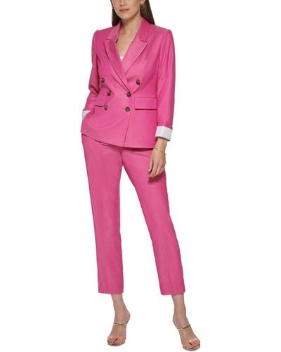 DKNY Petite Double-breasted Striped-cuff Blazer - Pink