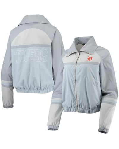 The Wild Collective Detroit Tigers Colorblock Track Raglan Full-zip Jacket - Blue