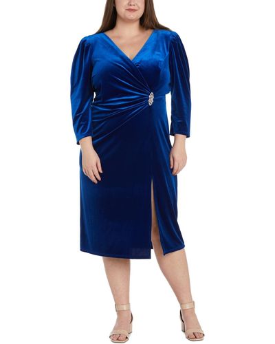 R & M Richards Plus Size V-neck Side-ruched Dress - Blue