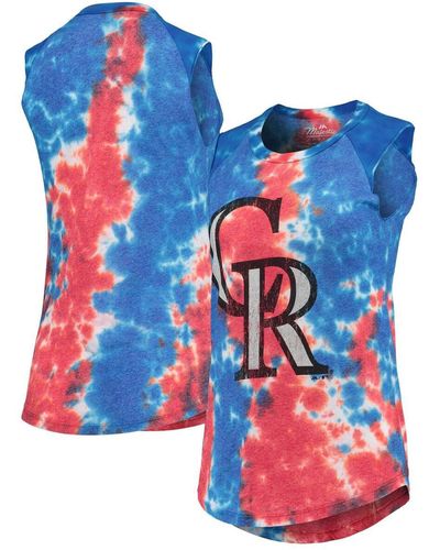 Majestic Threads Red And Blue Colorado Rockies Tie-dye Tri-blend Muscle Tank Top