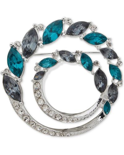 Anne Klein Silver-tone Crystal & Stone Double Circle Pin - Blue