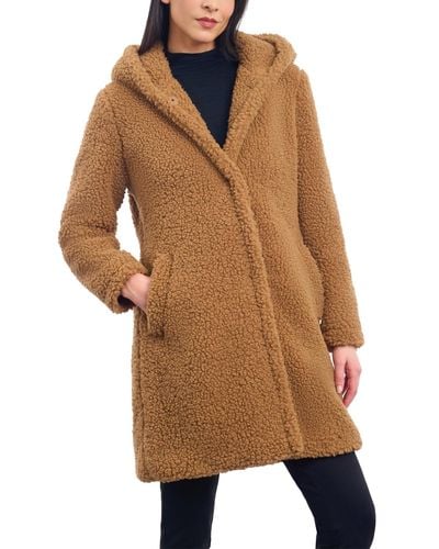 BCBGeneration Hooded Button-front Teddy Coat - Brown
