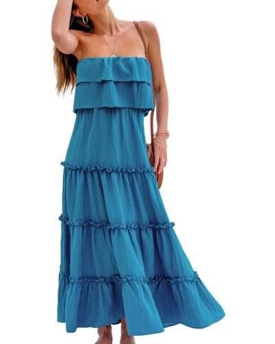 CUPSHE Ruffled Tiered Maxi Tube Beach Dress - Blue