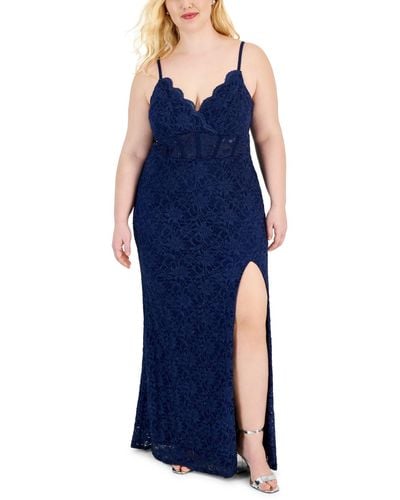 City Studios Trendy Plus Size Lace Bodycon Gown - Blue