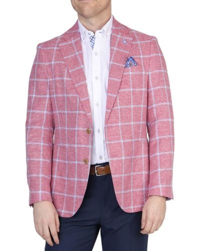 Tailorbyrd Yarn Dye Windowpane Sport Coat Blazers - Pink