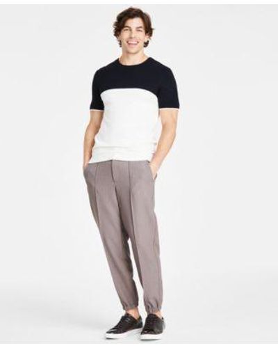 Alfani Colorblocked Sweater Knit T Shirt Stretch Pleated sweatpants Created For Macys - White