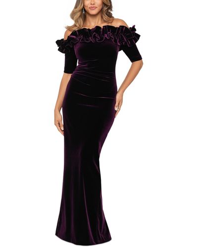 Xscape Velvet Ruffled Gown - Black