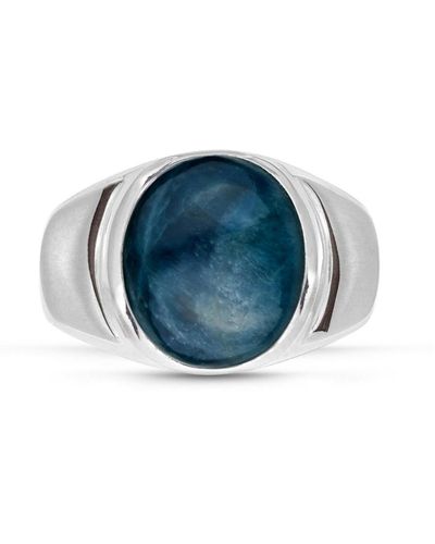 LuvMyJewelry Dark Blue Apatite Gemstone Sterling Silver Men Signet Ring