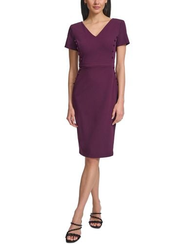 Calvin Klein Short-sleeve V-neck Sheath Dress - Purple