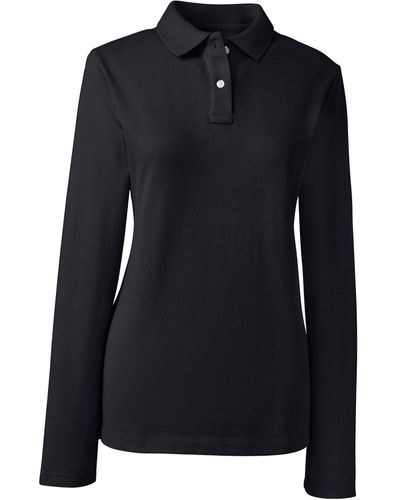 Lands' End School Uniform Long Sleeve Feminine Fit Mesh Polo Shirt - Black