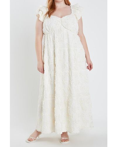 English Factory Plus Size Ribbon Embroidered Maxi Dress - White