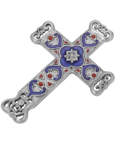 2028 Symbols Of Faith Enamel Cross Brooch - Blue
