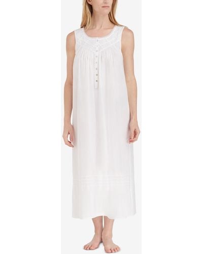 Eileen West Lace-trimmed Cotton Ballet-length Nightgown - White