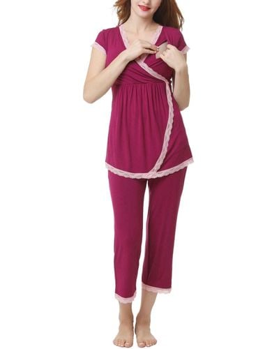 Kimi + Kai Kimi & Kai Cindy Maternity Nursing Pajama Set - Red