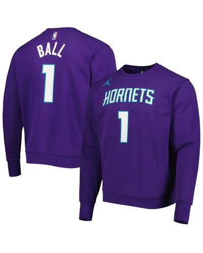 Nike Lamelo Ball Charlotte Hornets Statement Name And Number Pullover Sweatshirt - Purple