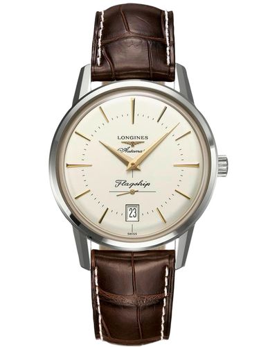 Longines Swiss Automatic Flagship Heritage Brown Leather Strap Watch 39mm - Gray