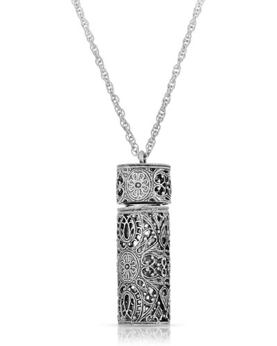 2028 Antique-like Pewter Filigree Covered Glass Vial Necklace - Metallic